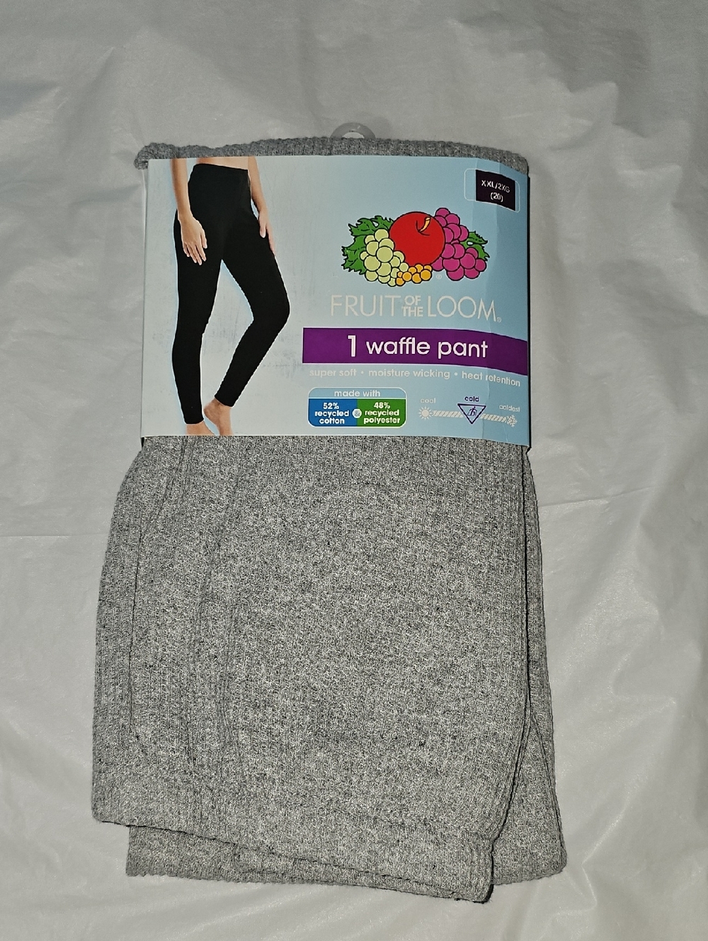 Fruit of the Loom Women's Plus XXL (20) Gray Waffle Knit Thermal Pants New